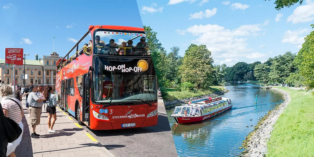 Hop-on hop-off bus tour in Stockholm passing Gamla Stan